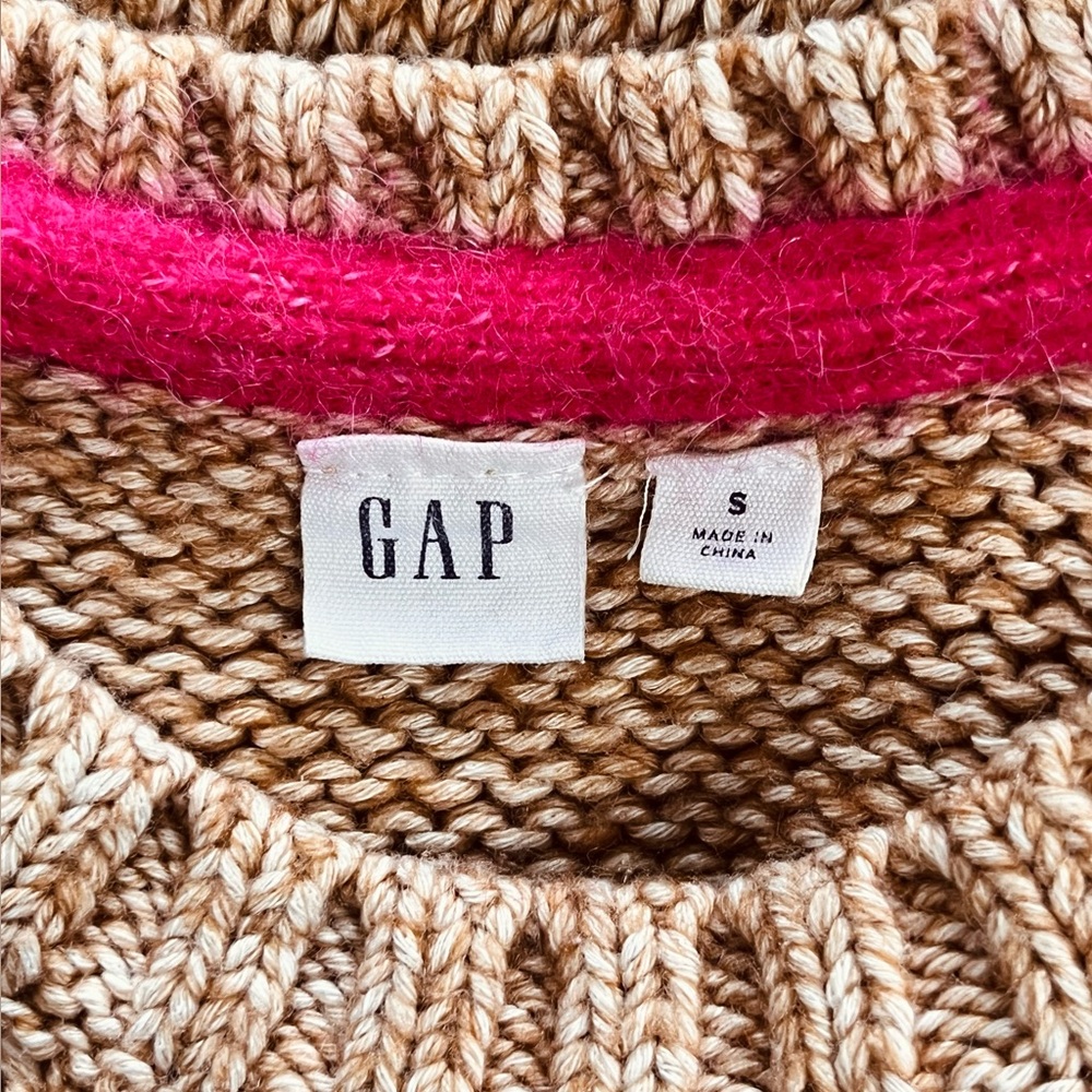 GAP Blouson Novel Sweater Beige Pink Orange Striped Alpaca Wool Accents Sz S - Picture 2 of 8